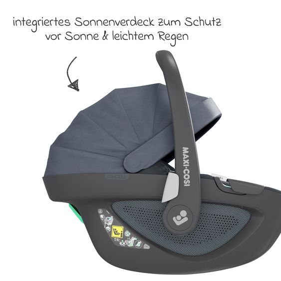 Maxi-Cosi 3in1 Babyschale & Reboarder-Set FamilyFix 360 ab Geburt bis 4 Jahre (40 - 105 cm) mit Babyschale Pebble 360 & Kindersitz Pearl 360 inkl. Isofix-Basis FamilyFix & Rückenlehnenschutz - Graphite