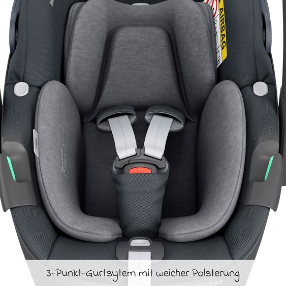 Maxi-Cosi 3in1 Babyschale & Reboarder-Set FamilyFix 360 ab Geburt bis 4 Jahre (40 - 105 cm) mit Babyschale Pebble 360 & Kindersitz Pearl 360 inkl. Isofix-Basis FamilyFix & Rückenlehnenschutz - Graphite