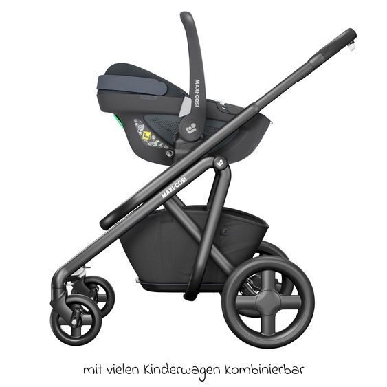 Maxi-Cosi 3in1 Babyschale & Reboarder-Set FamilyFix 360 ab Geburt bis 4 Jahre (40 - 105 cm) mit Babyschale Pebble 360 & Kindersitz Pearl 360 inkl. Isofix-Basis FamilyFix & Rückenlehnenschutz - Graphite