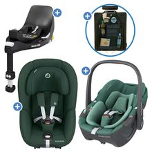 3in1 Babyschale & Reboarder-Set FamilyFix 360 ab Geburt bis 4 Jahre (40 - 105 cm) mit Babyschale Pebble 360 & Kindersitz Pearl 360 inkl. Isofix-Basis FamilyFix & Rückenlehnenschutz - Green