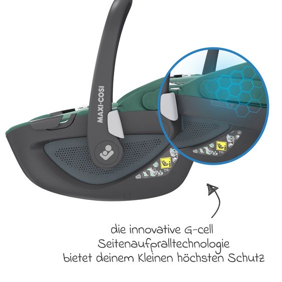 Maxi-Cosi 3in1 Babyschale & Reboarder-Set FamilyFix 360 ab Geburt bis 4 Jahre (40 - 105 cm) mit Babyschale Pebble 360 & Kindersitz Pearl 360 inkl. Isofix-Basis FamilyFix & Rückenlehnenschutz - Green