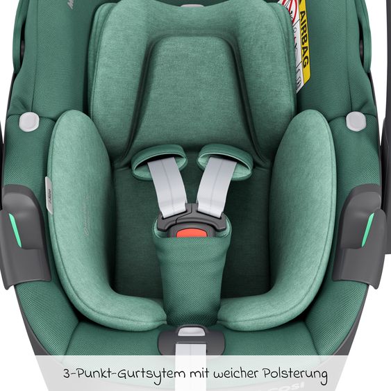 Maxi-Cosi 3in1 Babyschale & Reboarder-Set FamilyFix 360 ab Geburt bis 4 Jahre (40 - 105 cm) mit Babyschale Pebble 360 & Kindersitz Pearl 360 inkl. Isofix-Basis FamilyFix & Rückenlehnenschutz - Green