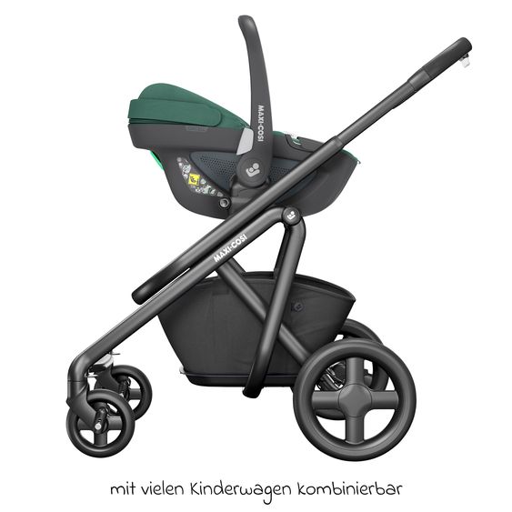 Maxi-Cosi 3in1 Babyschale & Reboarder-Set FamilyFix 360 ab Geburt bis 4 Jahre (40 - 105 cm) mit Babyschale Pebble 360 & Kindersitz Pearl 360 inkl. Isofix-Basis FamilyFix & Rückenlehnenschutz - Green