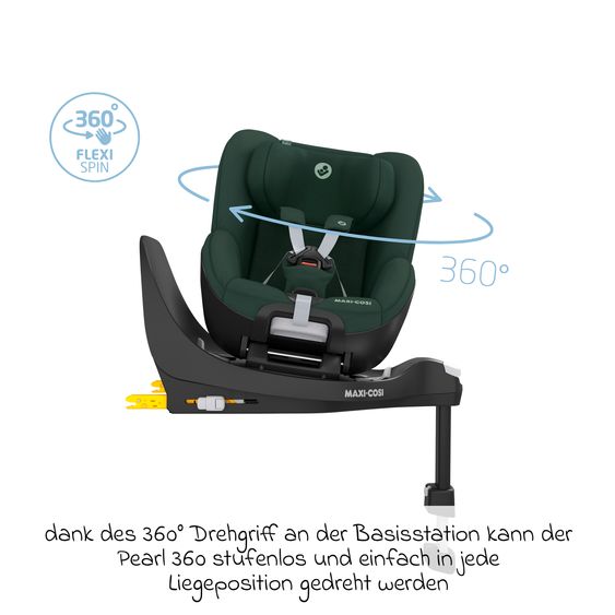 Maxi-Cosi 3in1 Babyschale & Reboarder-Set FamilyFix 360 ab Geburt bis 4 Jahre (40 - 105 cm) mit Babyschale Pebble 360 & Kindersitz Pearl 360 inkl. Isofix-Basis FamilyFix & Rückenlehnenschutz - Green