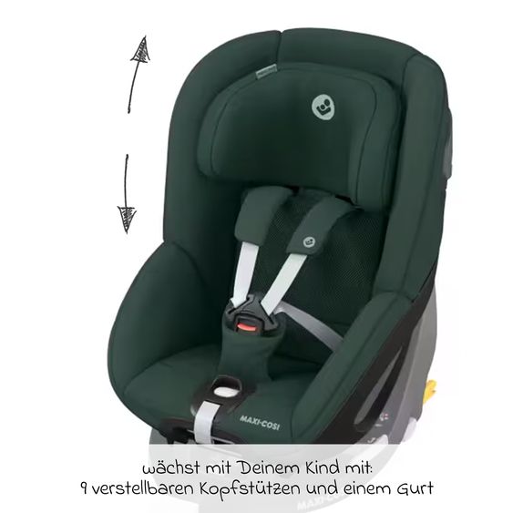 Maxi-Cosi 3in1 Babyschale & Reboarder-Set FamilyFix 360 ab Geburt bis 4 Jahre (40 - 105 cm) mit Babyschale Pebble 360 & Kindersitz Pearl 360 inkl. Isofix-Basis FamilyFix & Rückenlehnenschutz - Green