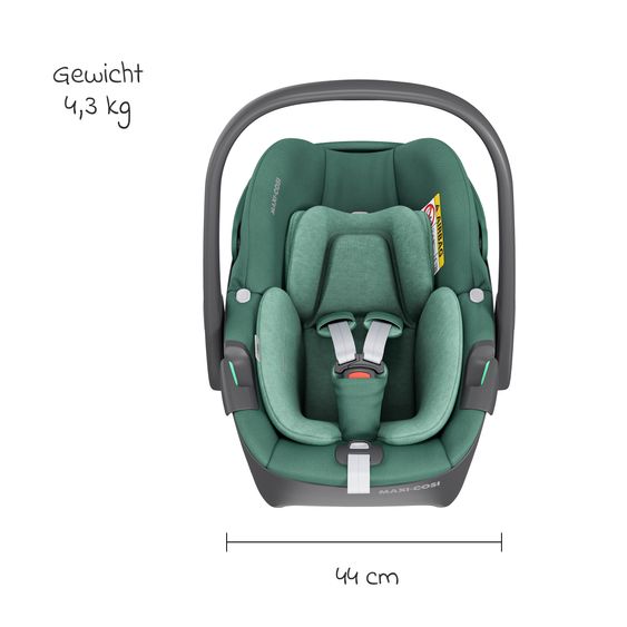 Maxi-Cosi 3in1 Babyschale & Reboarder-Set FamilyFix 360 ab Geburt bis 4 Jahre (40 - 105 cm) mit Babyschale Pebble 360 & Kindersitz Pearl 360 inkl. Isofix-Basis FamilyFix & Rückenlehnenschutz - Green