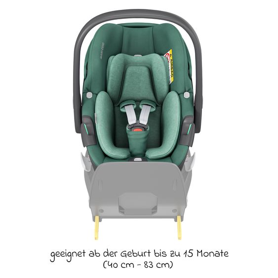 Maxi-Cosi 3in1 Babyschale & Reboarder-Set FamilyFix 360 ab Geburt bis 4 Jahre (40 - 105 cm) mit Babyschale Pebble 360 & Kindersitz Pearl 360 inkl. Isofix-Basis FamilyFix & Rückenlehnenschutz - Green