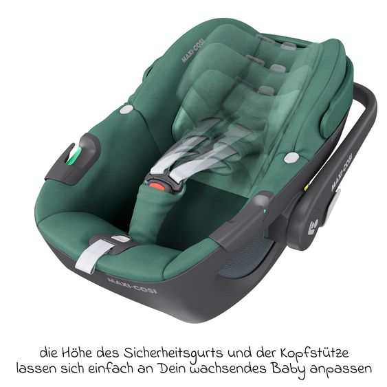 Maxi-Cosi 3in1 Babyschale & Reboarder-Set FamilyFix 360 ab Geburt bis 4 Jahre (40 - 105 cm) mit Babyschale Pebble 360 & Kindersitz Pearl 360 inkl. Isofix-Basis FamilyFix & Rückenlehnenschutz - Green