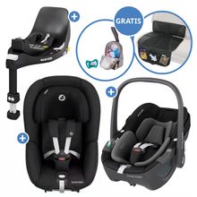 3in1 Babyschale & Reboarder-Set FamilyFix 360 ab Geburt bis 4 Jahre (40 - 105 cm) mit Babyschale Pebble 360 & Kindersitz Pearl 360 inkl. Isofix-Basis FamilyFix, Schutzunterlage & Schnullertasche - Black