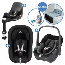 3in1 Babyschale & Reboarder-Set FamilyFix 360 ab Geburt bis 4 Jahre (40 cm - 105 cm) mit Babyschale Pebble 360 & Kindersitz Pearl 360 inkl. Isofix-Basis FamilyFix, Schutzunterlage & Schnullertasche - Black