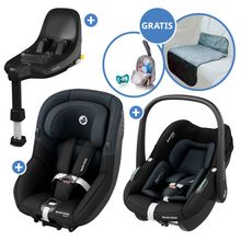 Set seggiolino auto e seggiolino per bambini 3in1 FamilyFix S dalla nascita ai 4 anni (40 cm - 105 cm con seggiolino auto Pebble S e seggiolino per bambini Pearl S, inclusi base Isofix FamilyFix S, tappetino protettivo e borsa portaciuccio - Nero Tonale