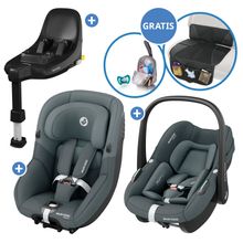 3in1 Babyschalen & Kindersitz-Set FamilyFix S ab Geburt bis 4 Jahre (40cm - 105 cm mit Babyschale Pebble S & Kindersitz Pearl S inkl. Isofix-Basis FamilyFix S, Schutzunterlage & Schnullertasche - Tonal Graphite