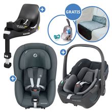 3in1 Babyschale & Reboarder-Set FamilyFix 360 ab Geburt bis 4 Jahre (40 cm - 105 cm) mit Babyschale Pebble 360 & Kindersitz Pearl 360 inkl. Isofix-Basis FamilyFix, Schutzunterlage & Schnullertasche - Graphite