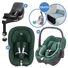 3in1 Babyschale & Reboarder-Set FamilyFix 360 ab Geburt bis 4 Jahre (40 cm - 105 cm) mit Babyschale Pebble 360 & Kindersitz Pearl 360 inkl. Isofix-Basis FamilyFix, Schutzunterlage & Schnullertasche - Green