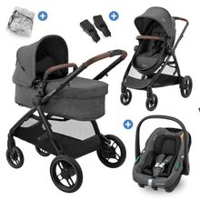 3in1 Kombi-Kinderwagen-Set Zelia S Trio bis 22 kg inkl. Babyschale CabrioFix S i-Size , Adapter, Wickeltasche & Regenschutz - Dark Grey