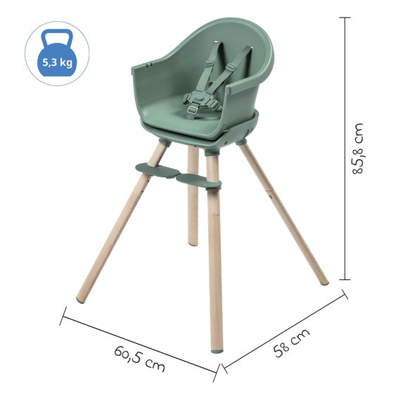 Maxi-Cosi Seggiolone 4 in 1 Moa da 6 mesi a 5 anni Seggiolone, rialzo, tavolo e sedia - Beyond Green2 Eco