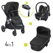 Set 4 in 1 passeggino Adorra con navicella Oria, Cabriofix e marsupio FamilyFix - Nomad Black