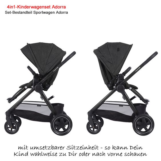 Maxi-Cosi 4 in 1 Kinderwagen-Set Adorra inkl. Babywanne Oria, Babyschale Cabriofix & FamilyFix - Nomad Black