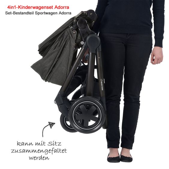 Maxi-Cosi 4 in 1 Kinderwagen-Set Adorra inkl. Babywanne Oria, Babyschale Cabriofix & FamilyFix - Nomad Black