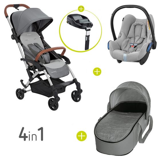Maxi-Cosi 4 in 1 Kinderwagen-Set Laika inkl. Tragetasche, Babyschale Cabriofix & FamilyFix - Nomad Grey