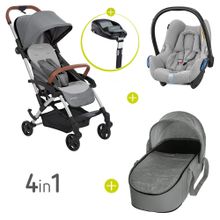 Set 4 in 1 Laika con navicella, marsupio Cabriofix e FamilyFix - Grigio Nomade