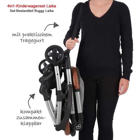 Maxi-Cosi 4 in 1 Kinderwagen-Set Laika inkl. Tragetasche, Babyschale Cabriofix & FamilyFix - Nomad Grey