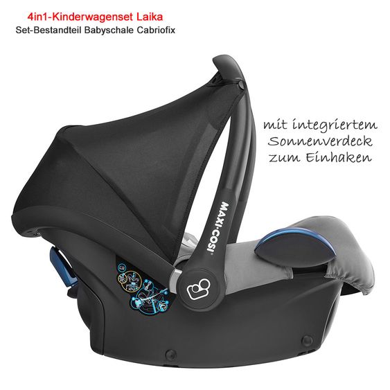 Maxi-Cosi 4 in 1 Kinderwagen-Set Laika inkl. Tragetasche, Babyschale Cabriofix & FamilyFix - Nomad Grey