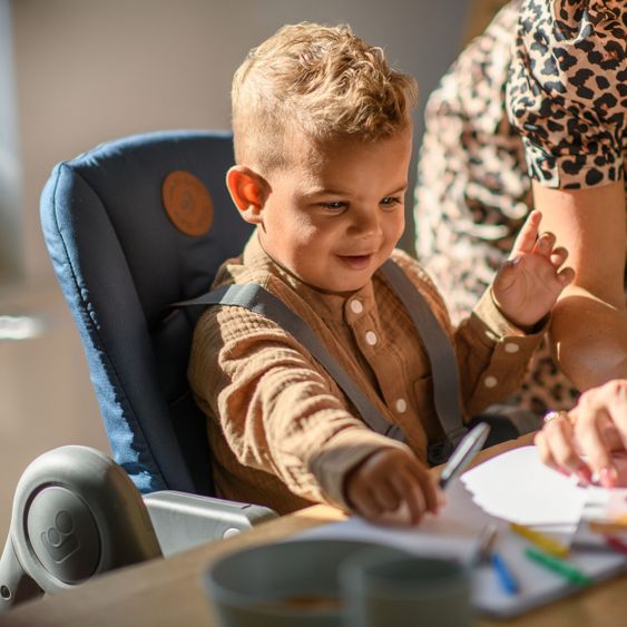 Maxi-Cosi 6in1 Hochstuhl Minla mitwachsend ab Geburt-6 Jahre Hochstuhl, Babyliege mit Liegefunktion & Tablett - Essential Blue