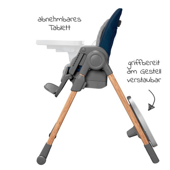 Maxi-Cosi 6in1 Hochstuhl Minla mitwachsend ab Geburt-6 Jahre Hochstuhl, Babyliege mit Liegefunktion & Tablett - Essential Blue
