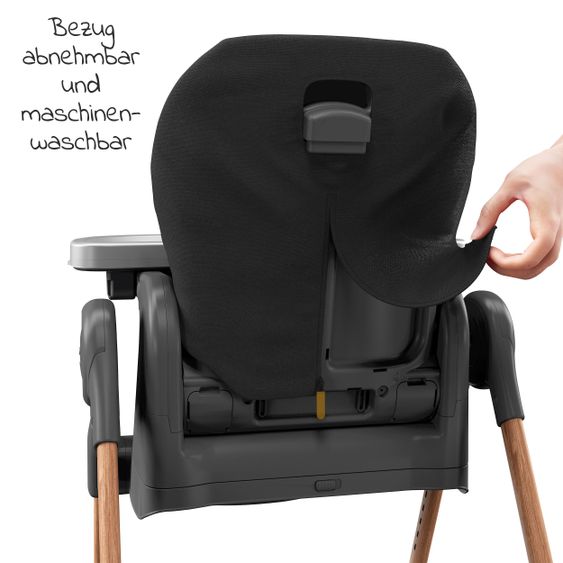 Maxi-Cosi 6in1 Hochstuhl Minla mitwachsend ab Geburt-6 Jahre Hochstuhl, Babyliege mit Liegefunktion & Tablett - Essential Graphite