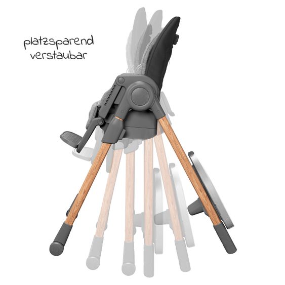 Maxi-Cosi 6in1 Hochstuhl Minla mitwachsend ab Geburt-6 Jahre Hochstuhl, Babyliege mit Liegefunktion & Tablett - Essential Graphite