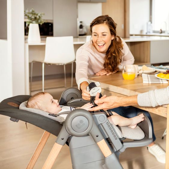 Maxi-Cosi 6in1 Hochstuhl Minla mitwachsend ab Geburt-6 Jahre Hochstuhl, Babyliege mit Liegefunktion & Tablett - Essential Graphite