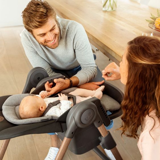 Maxi-Cosi 6in1 Hochstuhl Minla mitwachsend ab Geburt-6 Jahre Hochstuhl, Babyliege mit Liegefunktion & Tablett - Essential Graphite