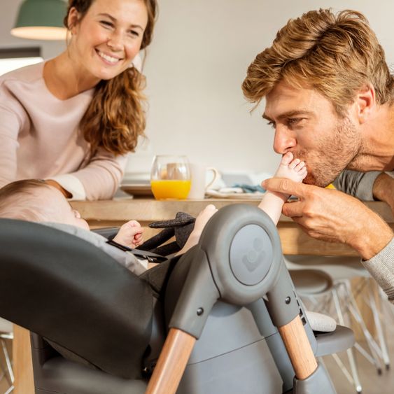 Maxi-Cosi 6in1 Hochstuhl Minla mitwachsend ab Geburt-6 Jahre Hochstuhl, Babyliege mit Liegefunktion & Tablett - Essential Graphite