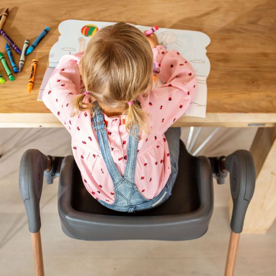 Maxi-Cosi 6in1 Hochstuhl Minla mitwachsend ab Geburt-6 Jahre Hochstuhl, Babyliege mit Liegefunktion & Tablett - Essential Graphite
