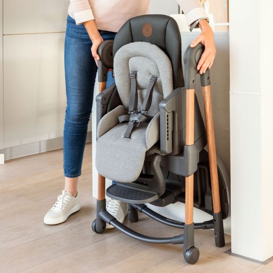 Maxi-Cosi 6in1 Hochstuhl Minla mitwachsend ab Geburt-6 Jahre Hochstuhl, Babyliege mit Liegefunktion & Tablett - Essential Graphite