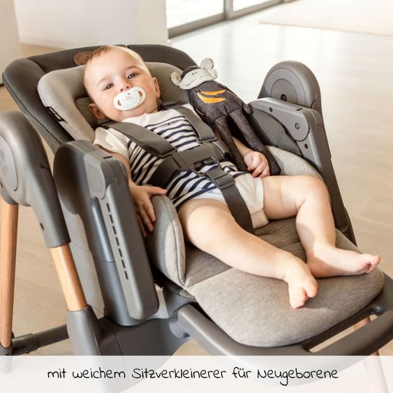Maxi-Cosi 6in1 Hochstuhl Minla mitwachsend ab Geburt-6 Jahre Hochstuhl, Babyliege mit Liegefunktion & Tablett - Essential Graphite