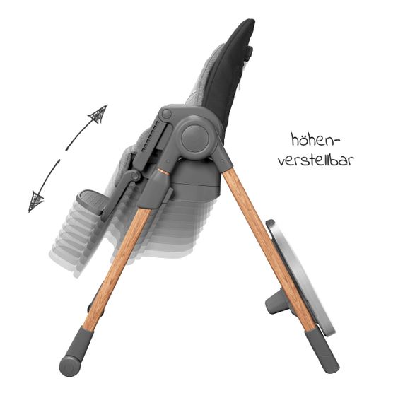 Maxi-Cosi 6in1 Hochstuhl Minla mitwachsend ab Geburt-6 Jahre Hochstuhl, Babyliege mit Liegefunktion & Tablett - Essential Graphite