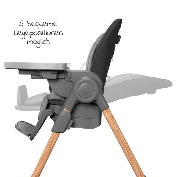 Maxi-Cosi 6in1 Hochstuhl Minla mitwachsend ab Geburt-6 Jahre Hochstuhl, Babyliege mit Liegefunktion & Tablett - Essential Graphite