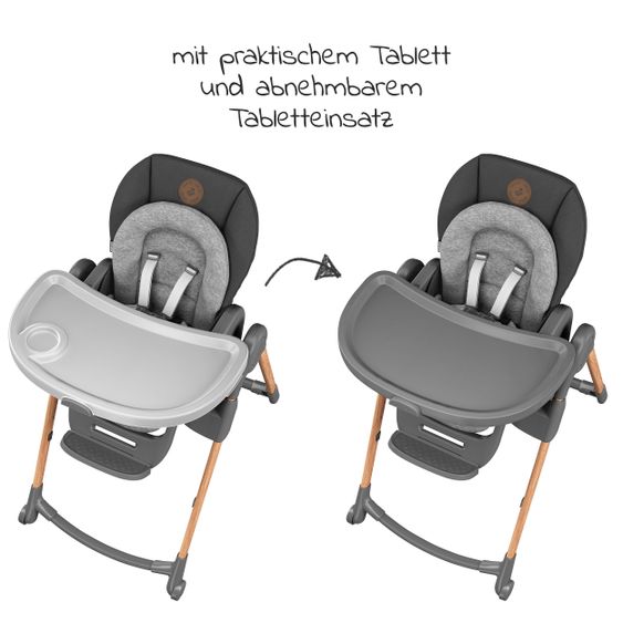 Maxi-Cosi 6in1 Hochstuhl Minla mitwachsend ab Geburt-6 Jahre Hochstuhl, Babyliege mit Liegefunktion & Tablett - Essential Graphite