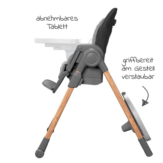 Maxi-Cosi 6in1 Hochstuhl Minla mitwachsend ab Geburt-6 Jahre Hochstuhl, Babyliege mit Liegefunktion & Tablett - Essential Graphite