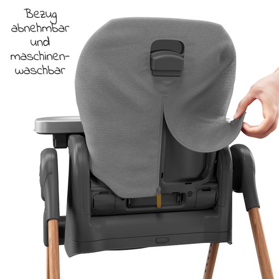 Maxi-Cosi 6in1 Hochstuhl Minla mitwachsend ab Geburt-6 Jahre Hochstuhl, Babyliege mit Liegefunktion & Tablett - Essential Grey