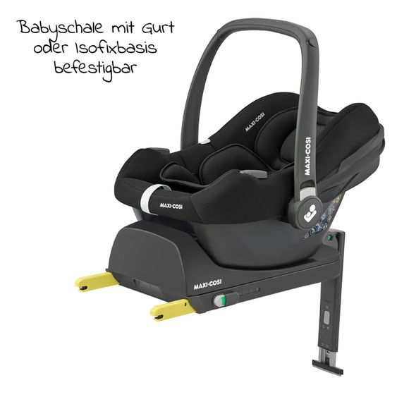 Maxi-Cosi Seggiolino auto CabrioFix i-Size dalla nascita a 12 mesi (40-75 cm) e base Isofix, riduttore di seduta, capottina, parapioggia, zanzariera - Essential Black