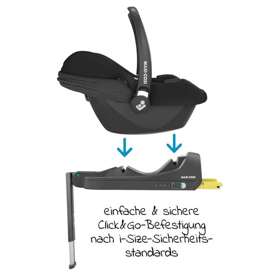 Maxi-Cosi Seggiolino auto CabrioFix i-Size dalla nascita a 12 mesi (40-75 cm) e base Isofix, riduttore di seduta, capottina, parapioggia, zanzariera - Essential Black