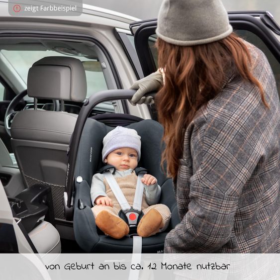 Maxi-Cosi Seggiolino auto CabrioFix i-Size dalla nascita a 12 mesi (40-75 cm) e base Isofix, riduttore di seduta, capottina, parapioggia, zanzariera - Essential Black