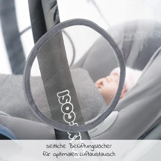 Maxi-Cosi Seggiolino auto CabrioFix i-Size dalla nascita a 12 mesi (40-75 cm) e base Isofix, riduttore di seduta, capottina, parapioggia, zanzariera - Essential Black