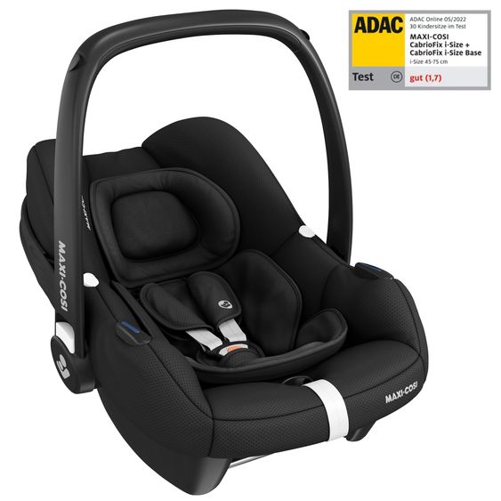 Maxi-Cosi Infant car seat CabrioFix i-Size from birth - 12 months (40-75 cm) & seat reducer, sun canopy incl. Fehn Activity Trapeze Donkey & Sheep - Essential Black