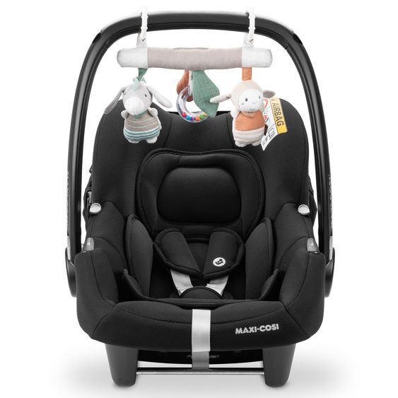 Maxi-Cosi Infant car seat CabrioFix i-Size from birth - 12 months (40-75 cm) & seat reducer, sun canopy incl. Fehn Activity Trapeze Donkey & Sheep - Essential Black