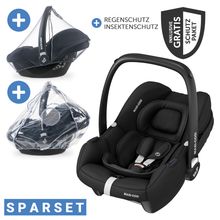 Babyschale Babyschale CabrioFix i-Size ab Geburt - 12 Monate (40-75 cm) & Sitzverkleinerer, Sonnenverdeck, Regenschutz, Insektenschutz - Essential Black