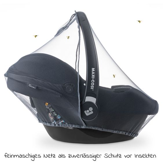 Maxi-Cosi Babyschale Babyschale CabrioFix i-Size ab Geburt - 12 Monate (40-75 cm) & Sitzverkleinerer, Sonnenverdeck, Regenschutz, Insektenschutz - Essential Black